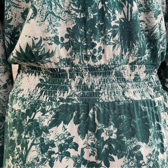 Jason Wu Stretch Long Sleeve Dress Womens Size M Teal Green Print Smocked Waist - Picture 10 of 13